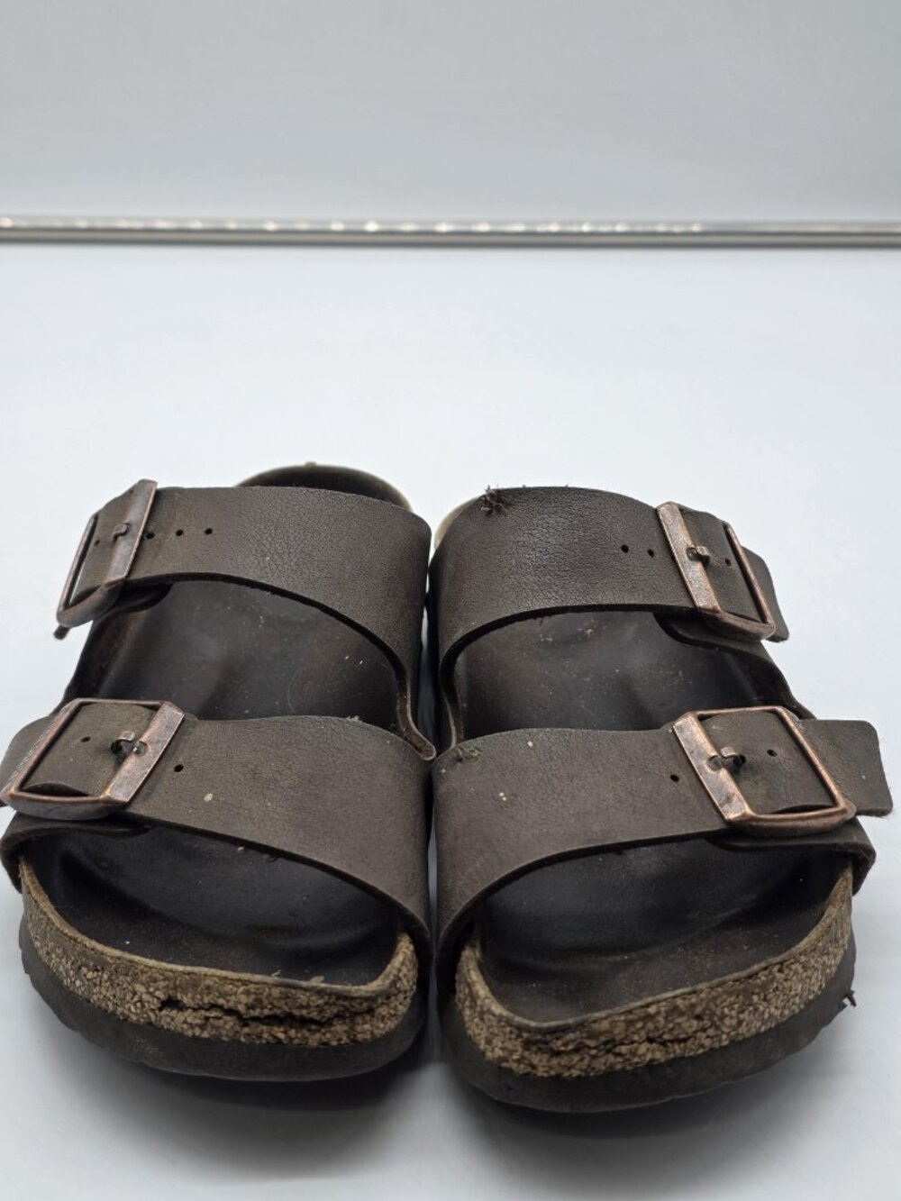 Birkenstock Arizona Sandals Shoes women Size 7 Brown Leather Double Strap Damage - Picture 3 of 13